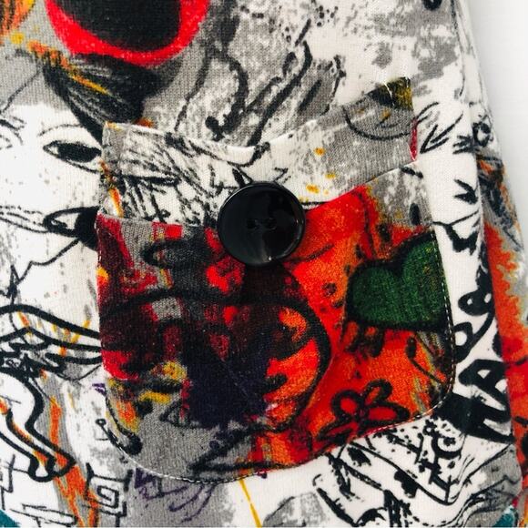 Papillon Mod Abstract Print Tunic Gray Red White Gold Scoop Neck Short Sleeve - Picture 4 of 16